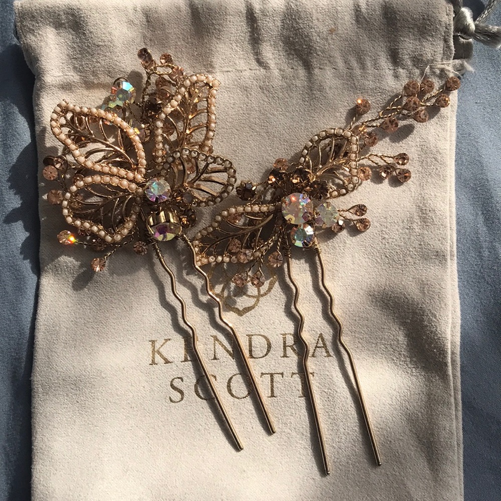 Gold and rhinestone hair pins
